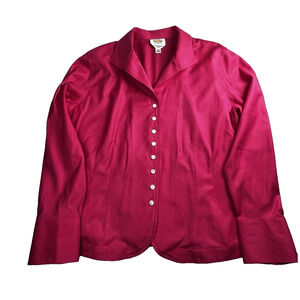Talbots Woman Blouse 16W Pink Fuchsia Button Up Shirt Wrinkle Resistant Stretch